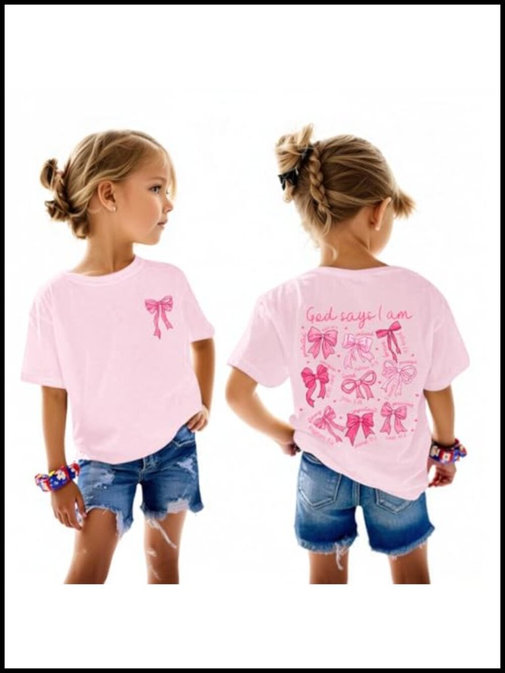 Girls Bow Christian Graphic Tee Jesus Faith Bible Verse Cotton Top